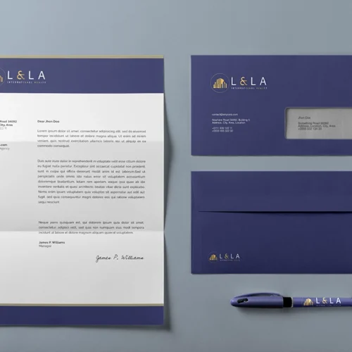 A4 Letterhead and DL Envelop with Pen PSD Mockup