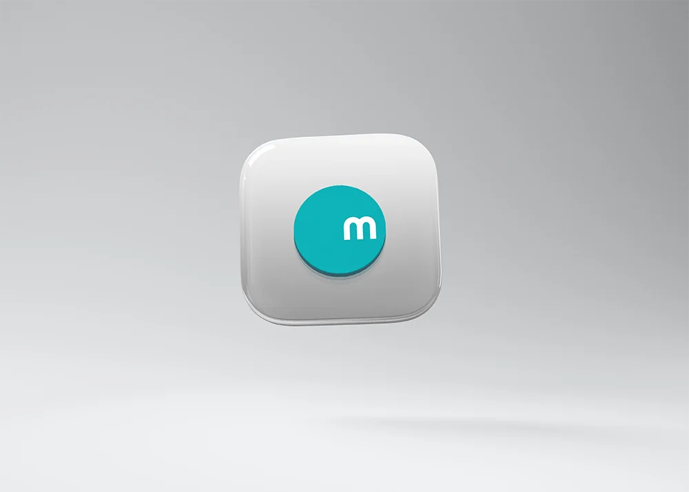 Maikkom icône application mobile - Icône app mobile design minimaliste avec logo M sur fond turquoise